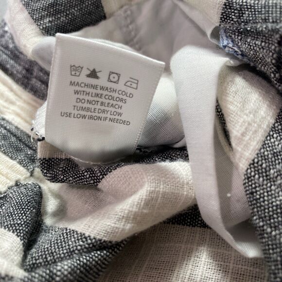 INDIGO RISING Pants Linen Striped Pleated Smocked Waist Wide Leg Womens L Black - Picture 10 of 10